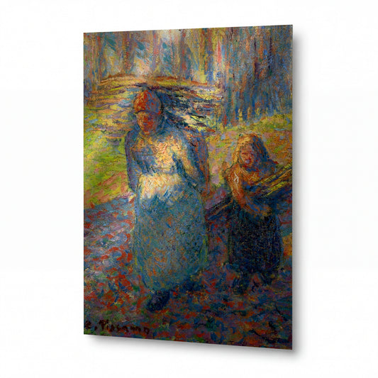Obraz Camille Pissarro — Peasant Women Carrying Brushwood — lesklý obraz na hliníku — lesklý obraz na hliníku