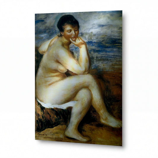 Obraz Pierre-Auguste Renoir — Sedící koupající se žena — lesklý kovový obraz — lesklý kovový obraz