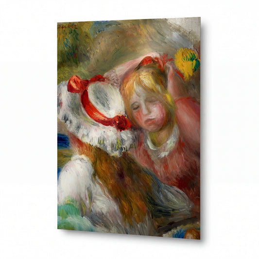 Obraz Pierre-Auguste Renoir — Klobouk s červenou stuhou — kovová reprodukce s vysokým leskem