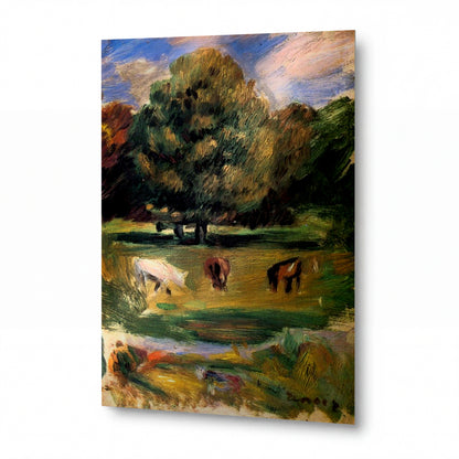 Obraz Pierre-Auguste Renoir — Landscape with Horses — hliníkový panel s vysokým leskem — hliníkový panel s vysokým leskem