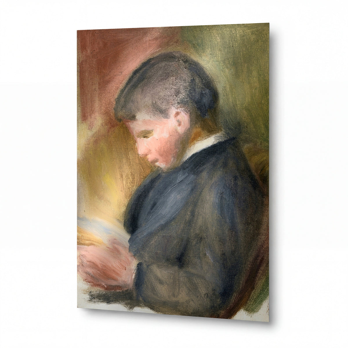 Obraz Pierre Auguste Renoir — Pierre Renoir Reading — lesklý kovový obraz — lesklý kovový obraz