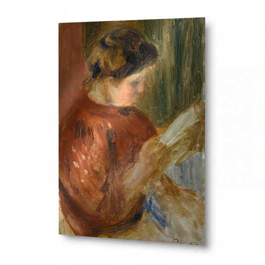 Obraz Pierre Auguste Renoir — Woman in Red Reading — kovová reprodukce s vysokým leskem — kovová reprodukce s vysokým leskem