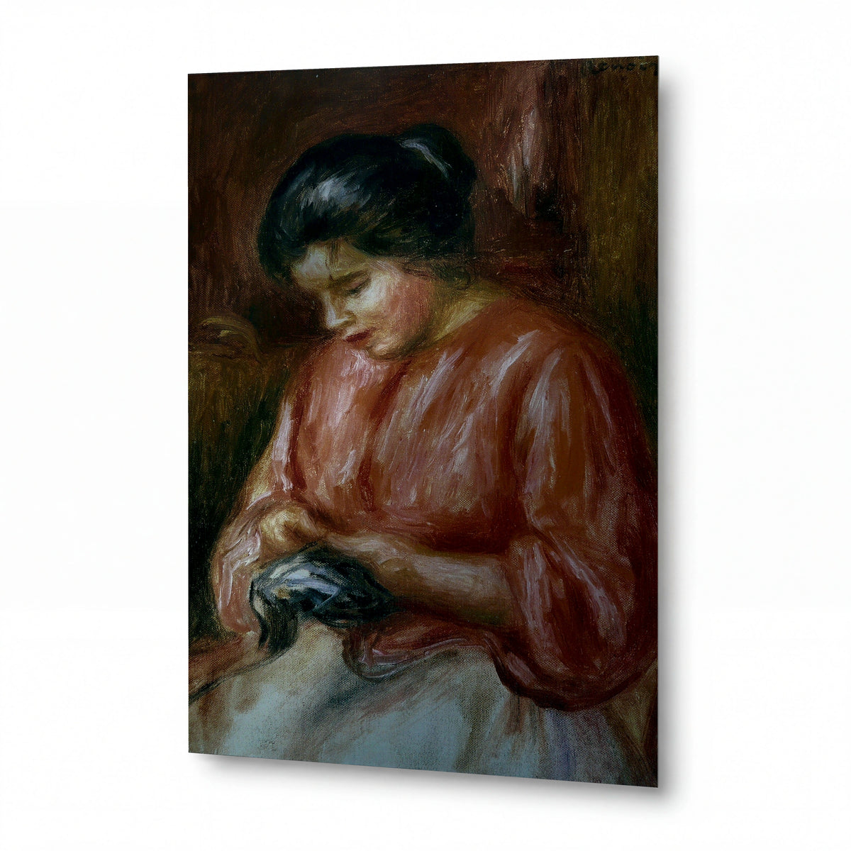 Obraz Pierre-Auguste Renoir — Woman in Red — lesklý kovový obraz
