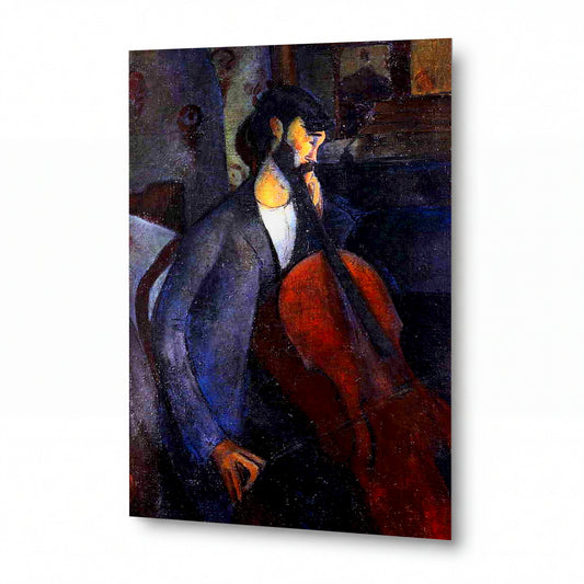 Obraz Amedeo Modigliani — The Cellist — lesklý kovový obraz — lesklý kovový obraz