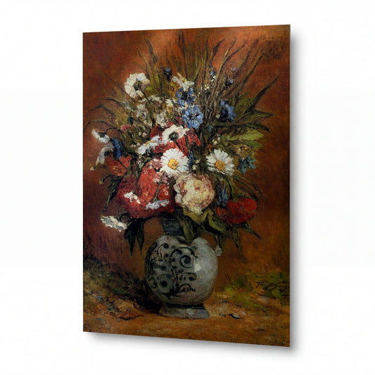 Obraz Paul Gauguin — Daisies and Peonies in Blue Vase — hliníkový panel s vysokým leskem — hliníkový panel s vysokým leskem