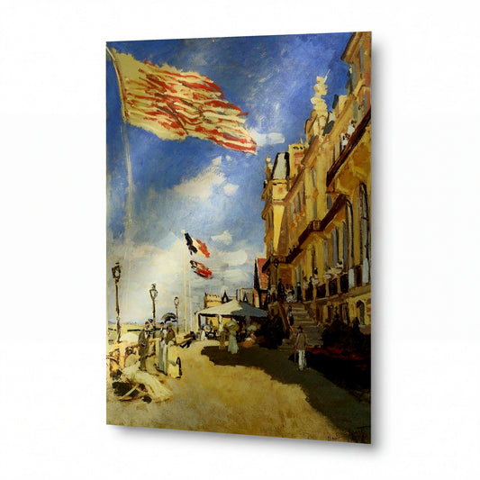 Obraz Claude Monet — Hotel des Roches Noires v Trouville — kovová reprodukce s vysokým leskem