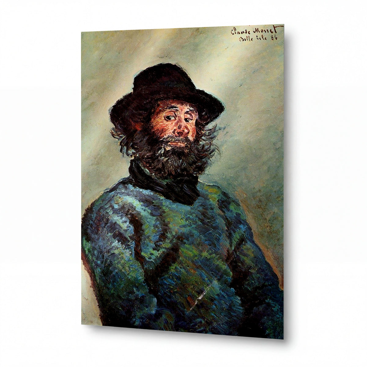 Obraz Claude Monet — Portrét muže s vousy a kloboukem — lesklý obraz na hliníku
