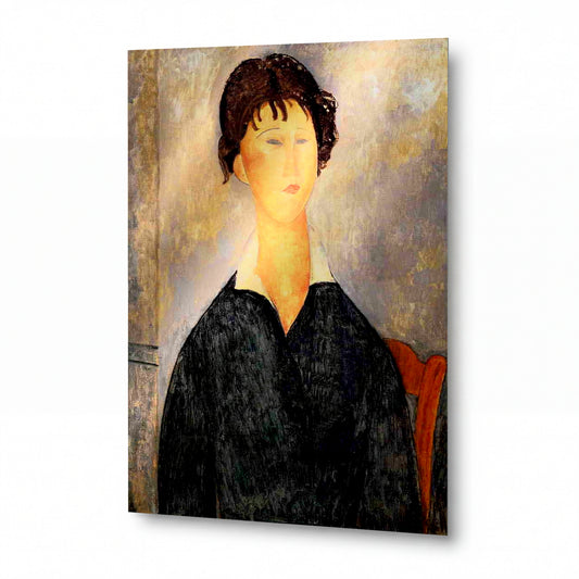 Obraz Amedeo Modigliani — Portrét ženy s bílým límcem — prémiová reprodukce na kovovém panelu — prémiová reprodukce na kovovém panelu