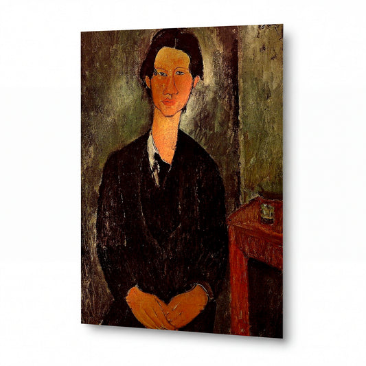 Obraz Amedeo Modigliani — Portrét Chaima Soutina — prémiová reprodukce na kovovém panelu — prémiová reprodukce na kovovém panelu