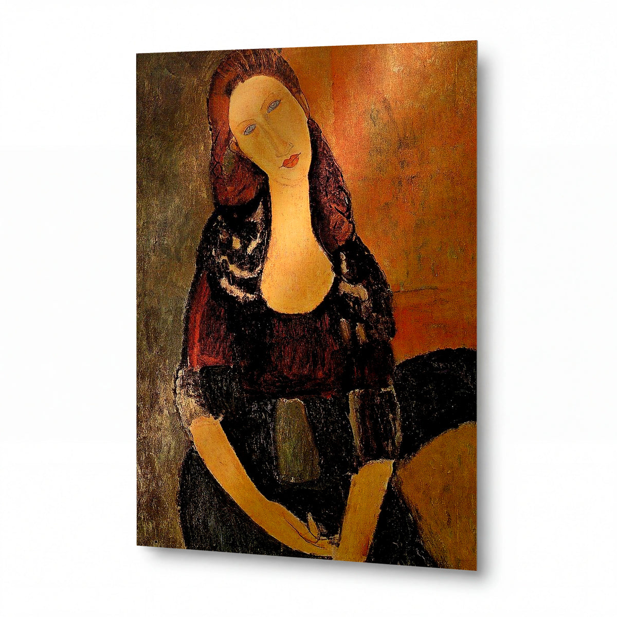 Obraz Amedeo Modigliani — Portrét Jeanne Hébuterne — kovový obraz s vysokým leskem — kovový obraz s vysokým leskem