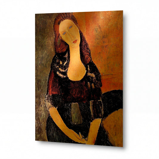 Obraz Amedeo Modigliani — Portrét Jeanne Hébuterne — kovový obraz s vysokým leskem — kovový obraz s vysokým leskem