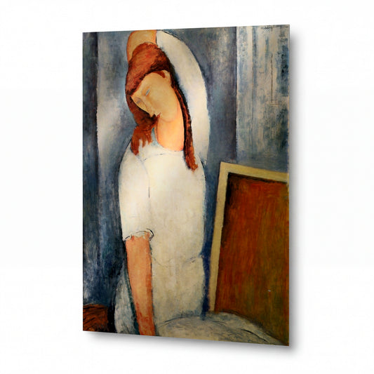 Obraz Amedeo Modigliani — Portrét Jeanne Hébuterne s levou paží za hlavou — lesklý kovový obraz