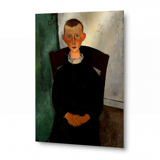 Obraz Amedeo Modigliani — The Son of the Concierge — lesklý kovový obraz — lesklý kovový obraz
