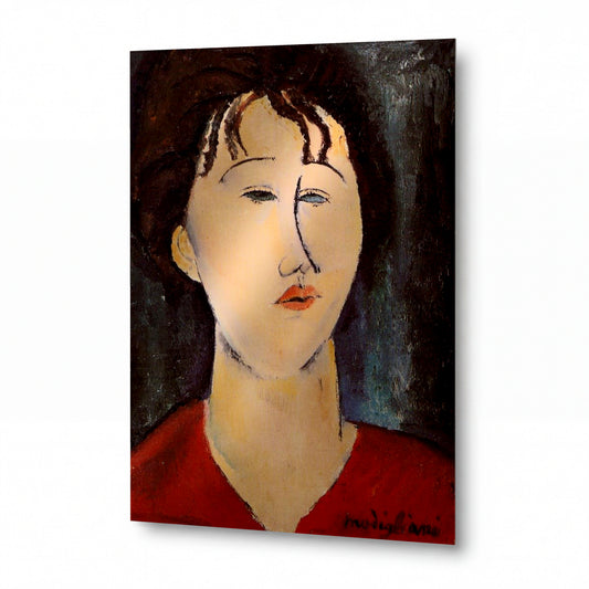 Obraz Amedeo Modigliani — Hlava ženy — kovový obraz s vysokým leskem — kovový obraz s vysokým leskem