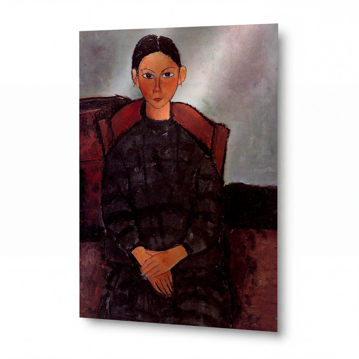 Obraz Amedeo Modigliani — Mladá dívka v černé zástěře — lesklý kovový obraz — lesklý kovový obraz