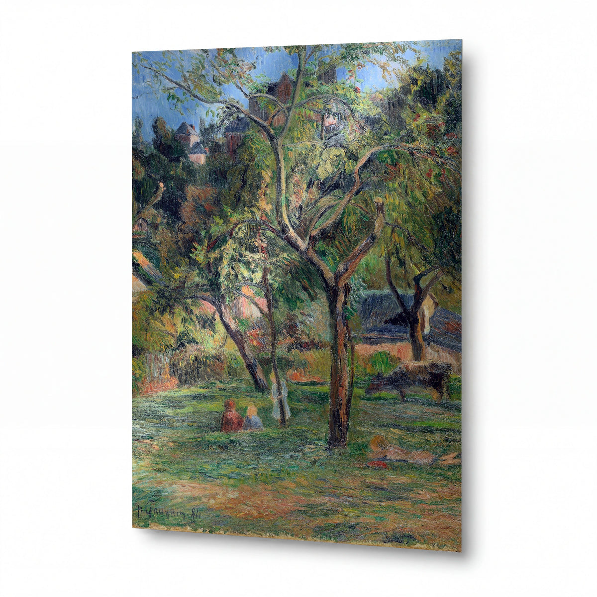 Obraz Paul Gauguin — An Orchard under the Church of Bihorel — hliníkový panel s vysokým leskem