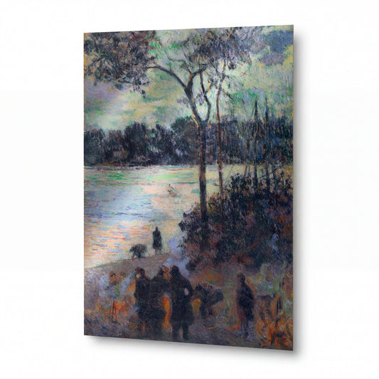 Obraz Paul Gauguin — The Fire at the River Bank — lesklý kovový obraz — lesklý kovový obraz