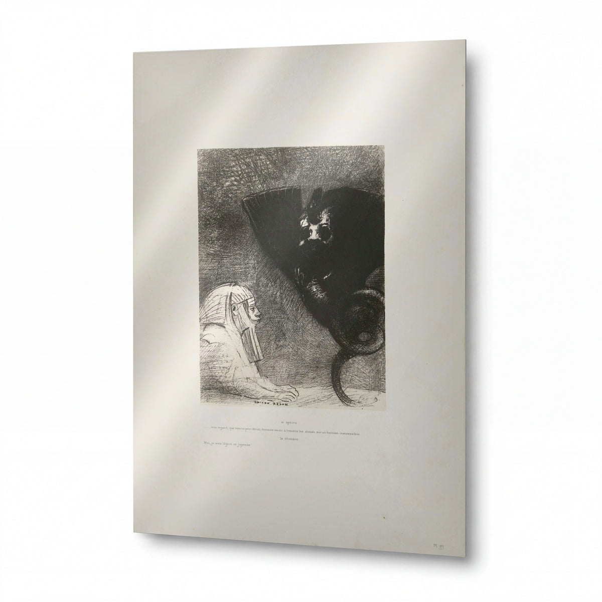 Obraz Odilon Redon — Sfinga a chiméra — lesklý kovový obraz