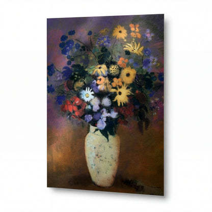 Obraz Odilon Redon — White Vase with Flowers — lesklý kovový obraz — lesklý kovový obraz