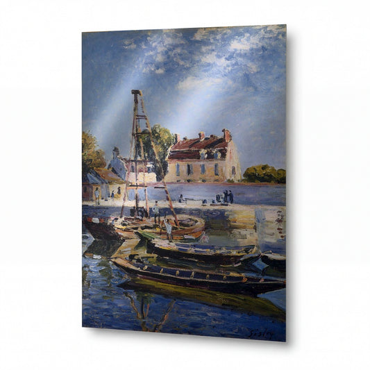 Obraz Alfred Sisley — Boats, 1885 — lesklý obraz na hliníku — lesklý obraz na hliníku
