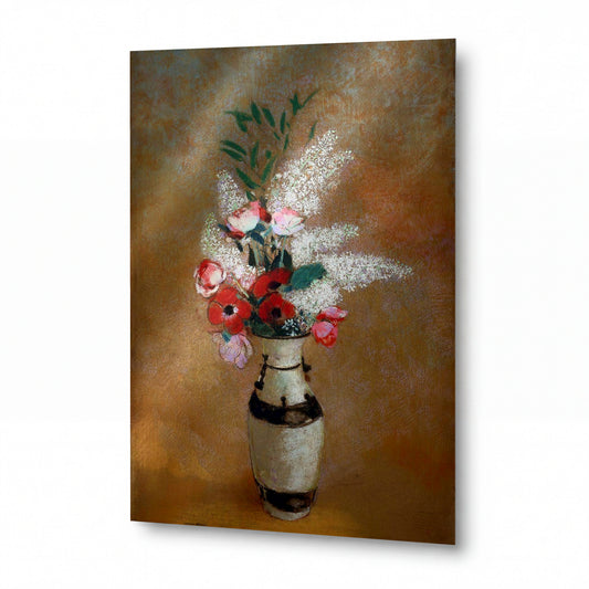 Obraz Odilon Redon — Bouquet with White Lilacs in a Japanese Vase — kovový obraz s vysokým leskem