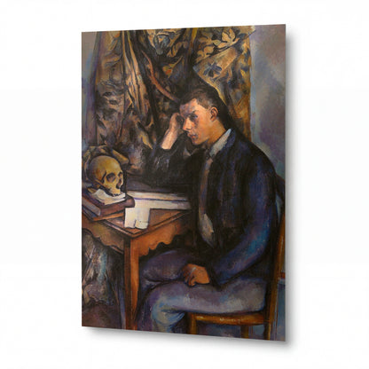Obraz Paul Cézanne — Boy with Skull — umělecký kovový obraz s vysokým leskem