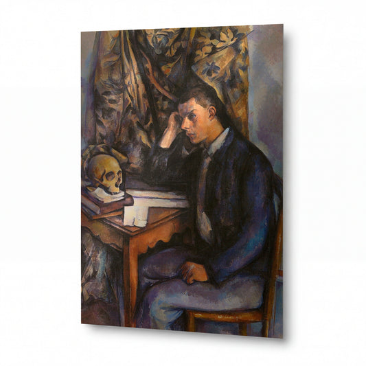 Obraz Paul Cézanne — Boy with Skull — umělecký kovový obraz s vysokým leskem