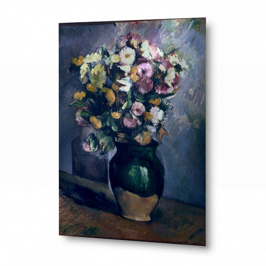 Obraz Paul Cézanne — Květiny v olivové váze — umělecký kovový obraz s vysokým leskem