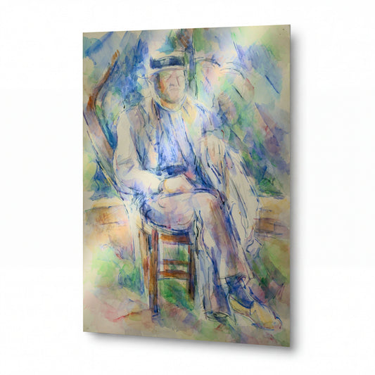 Obraz Paul Cézanne — Man Wearing a Straw Hat — reprodukce na lesklém hliníkovém panelu — reprodukce na lesklém hliníkovém panelu