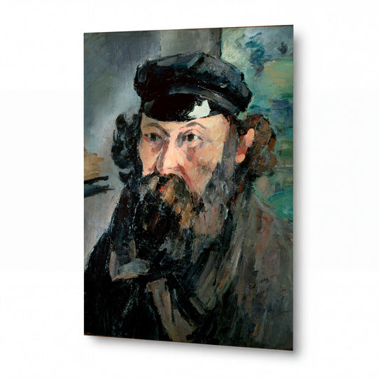 Obraz Paul Cézanne — Autoportrét s čepicí — reprodukce na lesklém hliníkovém panelu — reprodukce na lesklém hliníkovém panelu