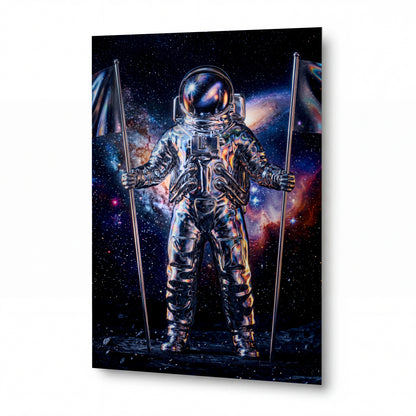 Obraz Křišťálový astronaut mezi galaxiemi — kovový obraz na hliníkovém panelu s vysokým leskem