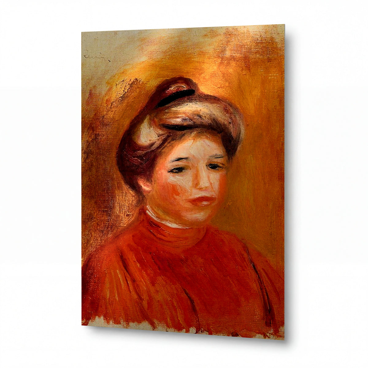 Obraz Pierre-Auguste Renoir — Woman's Head — kovová reprodukce s vysokým leskem — kovová reprodukce s vysokým leskem