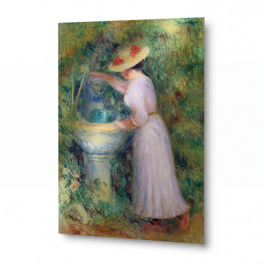 Obraz Pierre-Auguste Renoir — Young Girl near Fountain — umělecký kovový obraz s vysokým leskem — umělecký kovový obraz s vysokým leskem