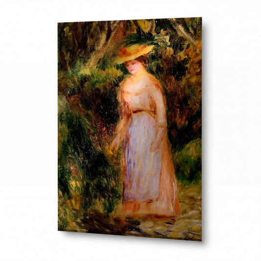 Obraz Pierre-Auguste Renoir — Young Woman Taking a Walk — prémiová reprodukce na kovovém panelu — prémiová reprodukce na kovovém panelu