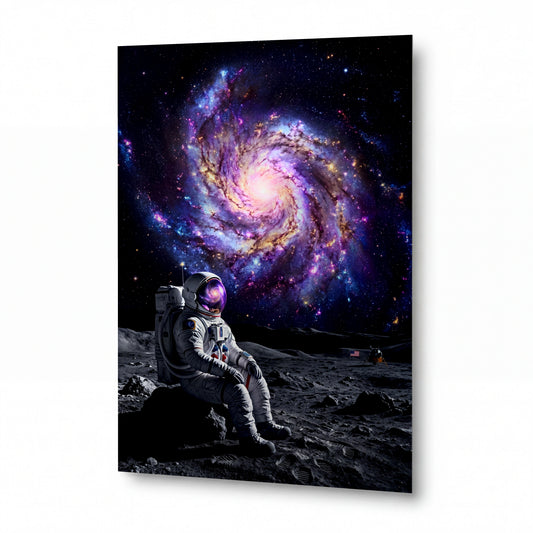 Obraz Astronaut pod spirální galaxií — kovový obraz na hliníkovém panelu s vysokým leskem