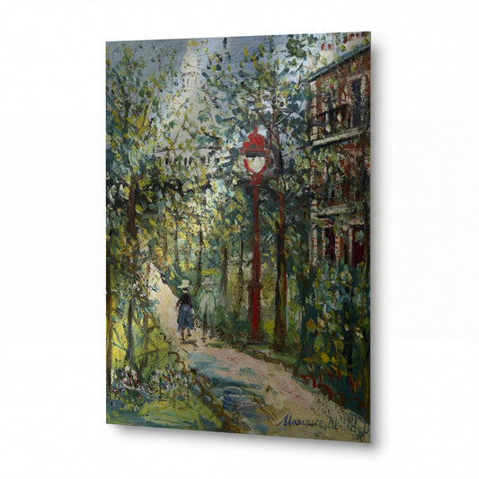 Obraz Maurice Utrillo — Sacre-Coeur de Montmartre and Saint-Pierre Square — reprodukce na kovovém panelu s vysokým leskem