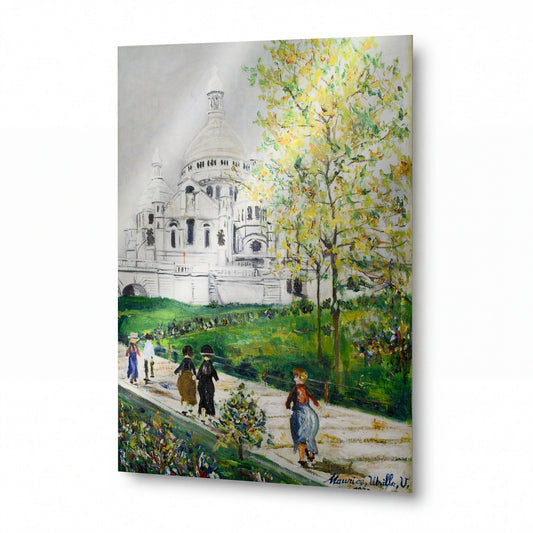 Obraz Maurice Utrillo — Sacre-Coeur de Montmartre and Square Saint-Pierre — lesklý kovový obraz — lesklý kovový obraz