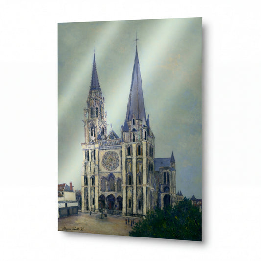 Obraz Maurice Utrillo — Katedrála v Chartres — reprodukce na kovovém panelu s vysokým leskem — reprodukce na kovovém panelu s vysokým leskem