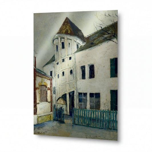 Obraz Maurice Utrillo — The Reine Berthe Stairs at Chartres (Eure-et-Loir) — kovová reprodukce s vysokým leskem — kovová reprodukce s vysokým leskem
