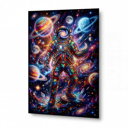 Obraz Astronaut v kaleidoskopu galaxií — kovový obraz na hliníkovém panelu s vysokým leskem