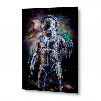 Obraz Zrcadlový astronaut pohlcený mlhovinou — kovový obraz na hliníkovém panelu s vysokým leskem