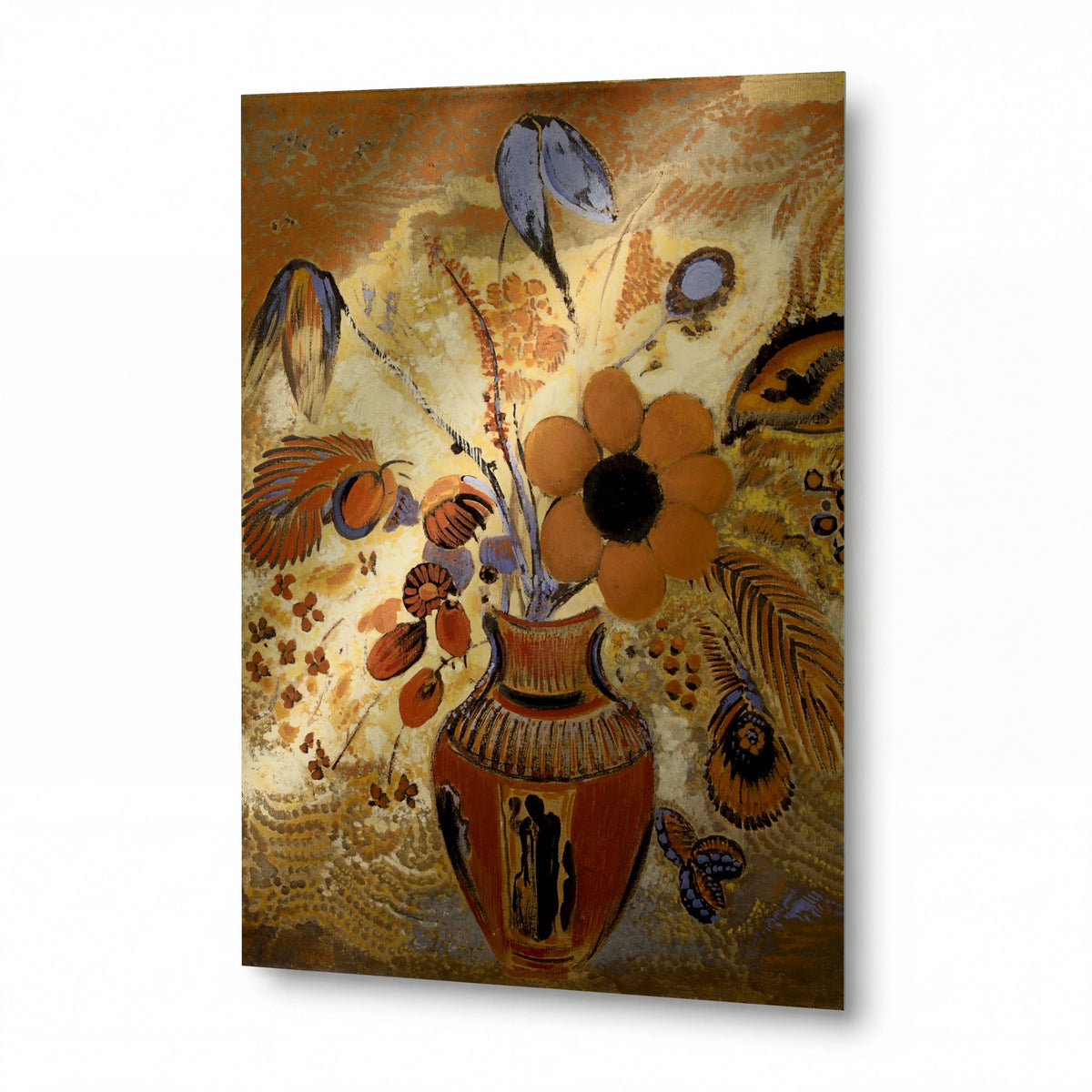 Obraz Odilon Redon — Etruscan Vase with Flowers — lesklý kovový obraz — lesklý kovový obraz