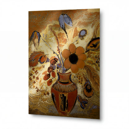 Obraz Odilon Redon — Etruscan Vase with Flowers — lesklý kovový obraz — lesklý kovový obraz