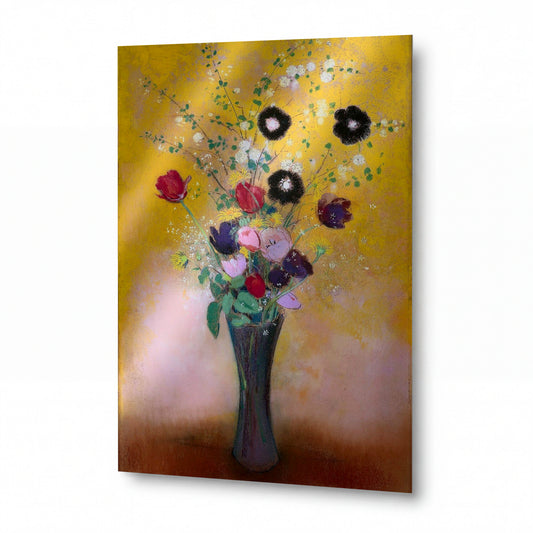 Obraz Odilon Redon — Vase of Flowers — prémiová reprodukce na kovovém panelu — prémiová reprodukce na kovovém panelu