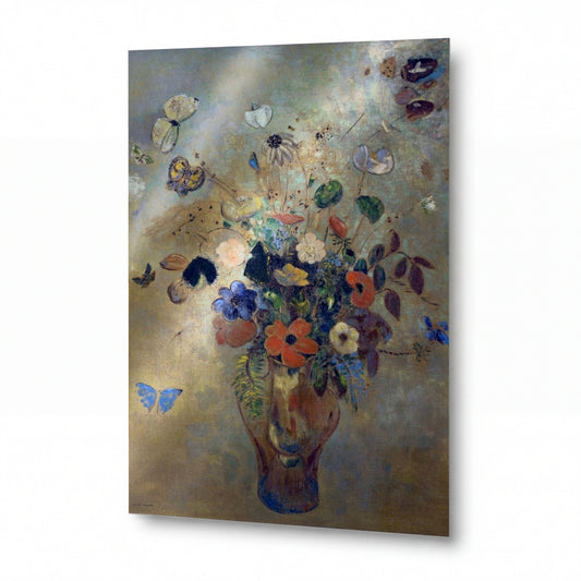 Obraz Odilon Redon — Vase with Flowers and Butterflies — luxusní reprodukce na kovu — luxusní reprodukce na kovu