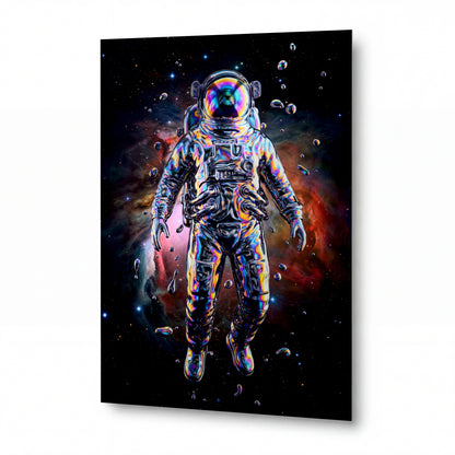 Obraz Astronaut v duhových odlescích mlhoviny — kovový obraz na hliníkovém panelu s vysokým leskem