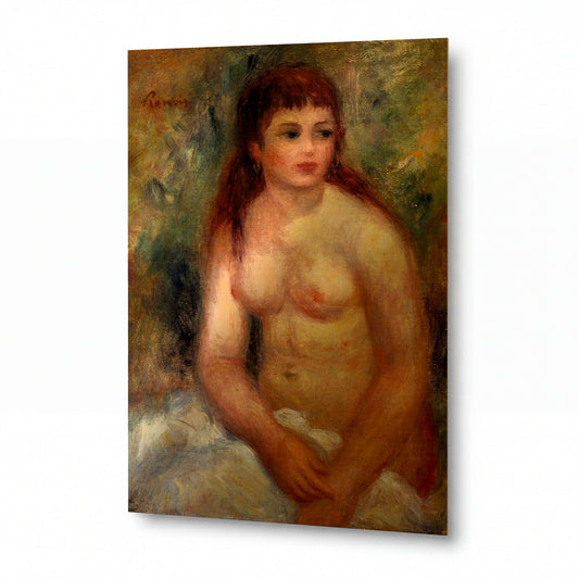 Obraz Pierre-Auguste Renoir — Seated Young Woman, Nude — luxusní reprodukce na kovu — luxusní reprodukce na kovu