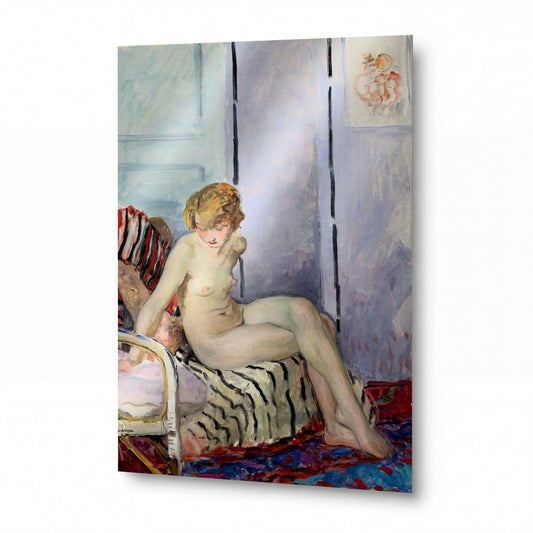 Obraz Henri Lebasque — Nude in Armchair, 1923 — reprodukce na lesklém hliníkovém panelu