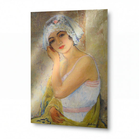 Obraz Henri Lebasque — Seated Young Woman, 1917 — kovový obraz s vysokým leskem