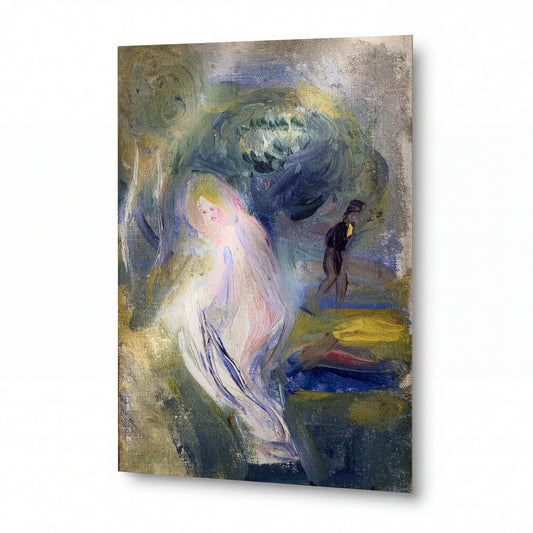 Obraz Renoir — Nude with Figure in Background — kovový obraz na hliníkovém panelu — kovový obraz na hliníkovém panelu